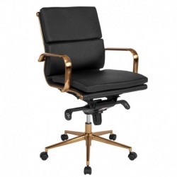 MFO Mid-Back Black Leather Executive Swivel Office Chair with Gold Frame, Synchro-Tilt & Arms