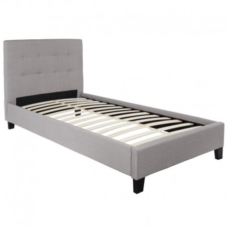 MFO Charlize Collection Twin Size Bed in Light Gray Fabric