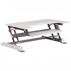 MFO 36.25''W White Sit / Stand Height Adjustable Ergonomic Desk, Height Lock Feature & Keyboard Tray