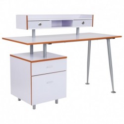 MFO Princeton Collection Desk with 2 Drawers and Top Storage Shelf in White Finish