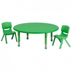 MFO 45'' Round Adjustable Green Plastic Activity Table Set with 2 School Stack Chairs