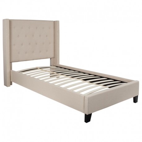 MFO Princeton Collection Twin Size Bed in Beige Fabric