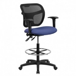 MFO Mid-Back Navy Blue Mesh Drafting Chair with Back Height Adjustment and Adjustable Arms
