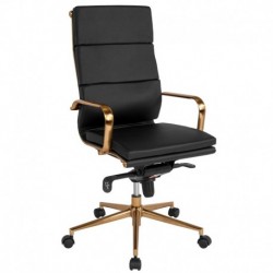 MFO High Back Black Leather Executive Swivel Office Chair with Gold Frame, Synchro-Tilt & Arms