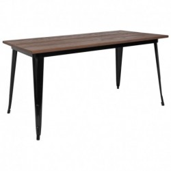 MFO 30.25" x 60" Rectangular Black Metal Indoor Table with Walnut Rustic Wood Top