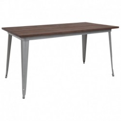 MFO 30.25" x 60" Rectangular Silver Metal Indoor Table with Walnut Rustic Wood Top
