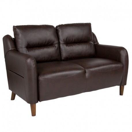 MFO Stanford Collection Bustle Back Loveseat in Brown Leather