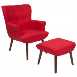 MFO Diana Collection Wingback Chair with Ottoman in Red Fabric