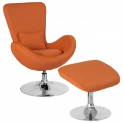 MFO Huck Collection Orange Fabric Side Reception Chair with Ottoman