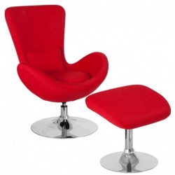 MFO Huck Collection Red Fabric Side Reception Chair with Ottoman