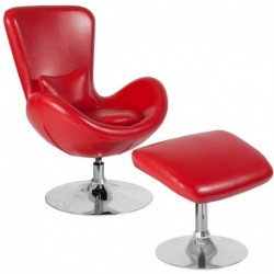 MFO Huck Collection Red Leather Side Reception Chair with Ottoman