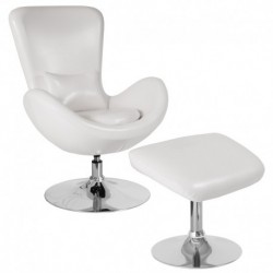 MFO Huck Collection White Leather Side Reception Chair with Ottoman