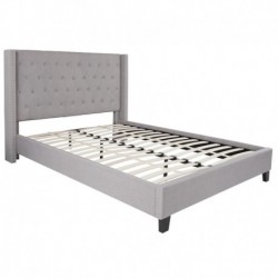 MFO Princeton Collection Queen Size Bed in Light Gray Fabric