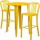 MFO 30'' Round Yellow Metal Indoor-Outdoor Bar Table Set with 2 Vertical Slat Back Stools