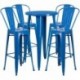 MFO 24'' Round Blue Metal Indoor-Outdoor Bar Table Set with 4 Cafe Stools
