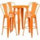 MFO 24'' Round Orange Metal Indoor-Outdoor Bar Table Set with 4 Cafe Stools