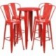 MFO 24'' Round Red Metal Indoor-Outdoor Bar Table Set with 4 Cafe Stools
