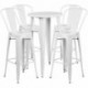 MFO 24'' Round White Metal Indoor-Outdoor Bar Table Set with 4 Cafe Stools