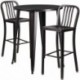 MFO 30'' Round Black-Antique Gold Metal Indoor-Outdoor Bar Table Set with 2 Vertical Slat Back Stools