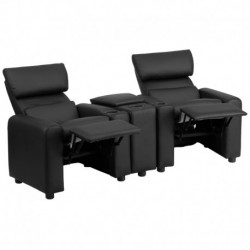 MFO Kid's Black Leather Reclining Theater Seating with Storage Console