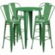 MFO 30'' Round Green Metal Indoor-Outdoor Bar Table Set with 4 Cafe Stools
