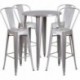 MFO 30'' Round Silver Metal Indoor-Outdoor Bar Table Set with 4 Cafe Stools