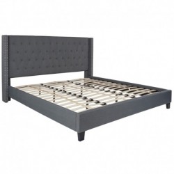 MFO Princeton Collection King Size Bed in Dark Gray Fabric