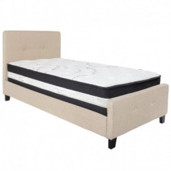 MFO Princeton Collection Twin Size Bed in Beige Fabric with Pocket Spring Mattress