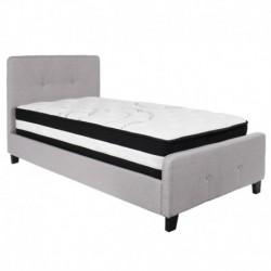 MFO Princeton Collection Twin Size Bed in Light Gray Fabric with Pocket Spring Mattress