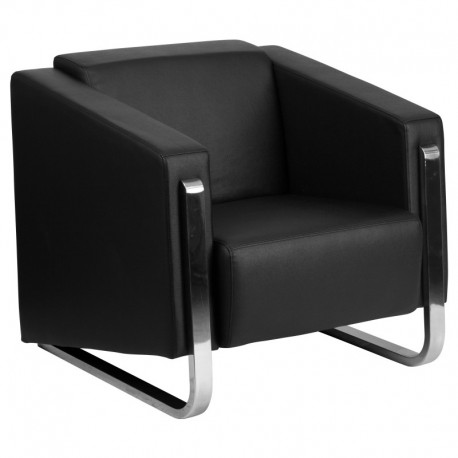 MFO Stanford Collection Contemporary Black Leather Chair with Stainless Steel Frame