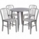 MFO 30'' Round Silver Metal Indoor-Outdoor Table Set with 4 Vertical Slat Back Chairs