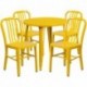 MFO 30'' Round Yellow Metal Indoor-Outdoor Table Set with 4 Vertical Slat Back Chairs