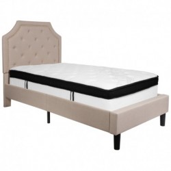 MFO Princeton Collection Twin Size Bed in Beige Fabric with Memory Foam Mattress