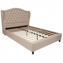 MFO Princeton Collection Queen Size Bed in Beige Fabric