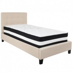 MFO Charlize Collection Twin Size Bed in Beige Fabric with Pocket Spring Mattress