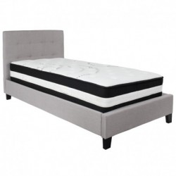MFO Charlize Collection Twin Size Bed in Light Gray Fabric with Pocket Spring Mattress
