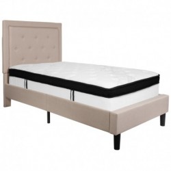 MFO Princeton Collection Twin Size Bed in Beige Fabric with Memory Foam Mattress