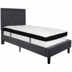 MFO Princeton Collection Twin Size Bed in Dark Gray Fabric with Memory Foam Mattress
