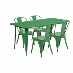 MFO 31.5'' x 63'' Rectangular Green Metal Indoor-Outdoor Table Set with 4 Stack Chairs