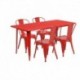 MFO 31.5'' x 63'' Rectangular Red Metal Indoor-Outdoor Table Set with 4 Stack Chairs