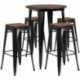 MFO 30" Round Black Metal Bar Table Set with Wood Top and 4 Backless Stools