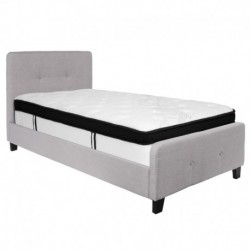MFO Princeton Collection Twin Size Bed in Light Gray Fabric with Memory Foam Mattress