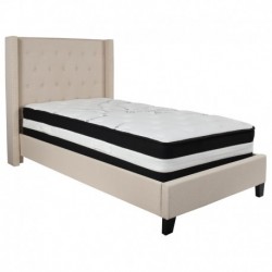 MFO Princeton Collection Twin Size Bed in Beige Fabric with Pocket Spring Mattress