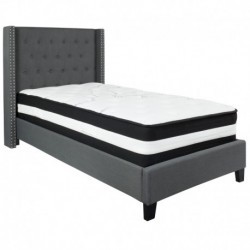 MFO Princeton Collection Twin Size Bed in Dark Gray Fabric with Pocket Spring Mattress