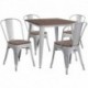 MFO 31.5" Square Silver Metal Table Set with Wood Top and 4 Stack Chairs