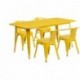 MFO 31.5'' x 63'' Rectangular Yellow Metal Indoor-Outdoor Table Set with 4 Arm Chairs