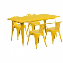 MFO 31.5'' x 63'' Rectangular Yellow Metal Indoor-Outdoor Table Set with 4 Arm Chairs