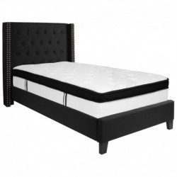 MFO Princeton Collection Twin Size Bed in Black Fabric with Memory Foam Mattress