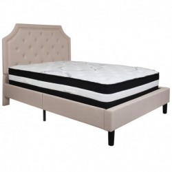 MFO Princeton Collection Full Size Bed in Beige Fabric with Pocket Spring Mattress