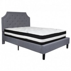 MFO Princeton Collection Full Size Bed in Light Gray Fabric with Pocket Spring Mattress